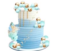 Gyufise 21 Pack Flower Boho Cake Topper Ball Cake Decorations Palm Leaves Plants Cake Decor for Girl Bohemian Princess Theme Wedding Baby Shower Birthday Party Supplies Blue