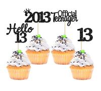 Gyufise 24 Pack 13th Birthday Cupcake Toppers Hello 13 Thirteen Official Teenager Since 2013 Cupcake Picks 13th Birthday Party Cake Decorations Supplies Black