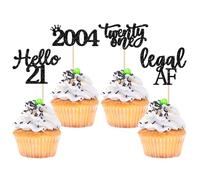 Gyufise 24 Pack Black Glitter 21st Birthday Cupcake Toppers Hello 21 Legal Twenty One Since 2004 Cupcake Picks for Celebrating Twenty-One Years Old Birthday Party Decorations