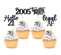 Gyufise 24 Pack Black Glitter 21st Birthday Cupcake Toppers Hello 21 Legal Twenty One Since 2005 Cupcake Picks for Celebrating Twenty-One Years Old Birthday Party Decorations