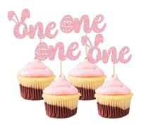 Gyufise 24 Pack Easter One Cupcake Toppers Pink Glitter Some Bunny is One Cake Toppers Happy Easter Cake Decorations For Bunny Easter Theme Spring Birthday Babyshower Party Decorations