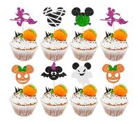 Gyufise 24 Pack Gliter Mouse Inspired Halloween Cupcake Toppers Witch Hat Ghost Bat Pupmkin Cupcake Picks for Happy Halloween Baby Shower Birthday Party Cake Decorations Supplies