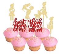 Gyufise 24 Pack Glitter Happy Mother's Day Cupcake Toppers Best Mom Ever Cupcake Picks Pregnant Mom Cake Toper Decorations Party Supplies for Mother's Day Party Cupake Decorations