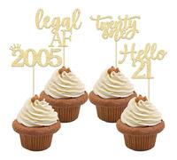 Gyufise 24 Pack Gold Glitter 21st Birthday Cupcake Toppers Hello 21 Legal Twenty One Since 2005 Cupcake Picks for Celebrating Twenty-One Years Old Birthday Party Decorations