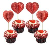 Gyufise 24 Pack Heart Valentine's Day Cupcake Toppers Red Glitter 3D Heart Wedding Engagement Cupcake Picks Decorations for Valentine's Day Theme Bridal Shower Birthday Party Supplies