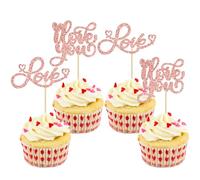 Gyufise 24 Pack Love Valentine's Cupcake Toppers Glitter Sweet Love I Love You Cupcake Picks Valentine's Day Theme Wedding Engagement Bridal Shower Birthday Party Cake Decorations Supplies Rose Gold