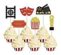 Gyufise 24 Pack Movie Cupcake Toppers Glitter Movie Night Roll Camera Popcorn Cupcake Picks for Cinema Theme Baby Shower Kids Birthday Party Cake Decorations Supplies
