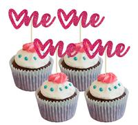 Gyufise 24 Pack Pink Glitter Valentine One Cupcake Toppers Valentine Day Cake Toppers Baby Shower Heart One Cupcake Picks for Valentine Theme Boys Girls Birthday Party Cake Decorations