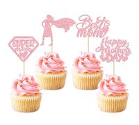 Gyufise 24 Pack Pink Happy Mother's Day Cupcake Toppers Super Mom Cupcake Picks Best Mom Cake Decorations for Mother's Day Party Supplies