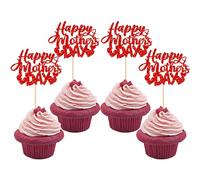 Gyufise 24 Pack Red Glitter Happy Mothers Day Cupcake Toppers Best Mom Ever Cupcake Picks Cake Decoration Party Supplies for Mother's Day Party Cupake Decorations