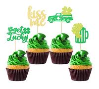 Gyufise 24 Pack Shamrock Cupcake Toppers St Patricks Day Four Leaf Car Truck Cake Toppers Four Leaf Clover Beer Get Lucky Kiss Me Cake Picks for St. Patrick's Day Party Decorations