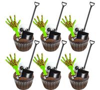 Gyufise 24 Set Halloween Zombie Hands Decorations Green Skeleton Hands Cake Toppers Halloween Shovel Spoons Horror Spooky Desserts for Zombie Birthday Party Decoration