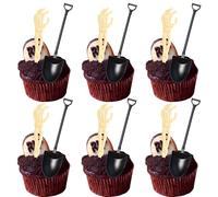 Gyufise 24 Set Halloween Zombie Hands Decorations White Skeleton Hands Cake Toppers Black Shovel Spoons Horror Spooky Desserts for Zombie Birthday Party Decoration