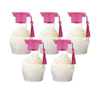 Gyufise 24Pcs 2025 Graduation Cap Cupcake Toppers with Pink Tassel DIY 2025 Congrats Grad Cupcake Picks Graduation Cap 2025 Cupcake Picks for Grad Theme Party Supplies Pink