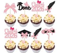 Gyufise 24Pcs 2026 Graduation Theme Cupcake Toppers Class of 2026 Cupcake Picks Butterfly Bow Diploma Congrats Grad Cake Decorations for 2026 High School College Girl Graduation Party Supplies Pink 2