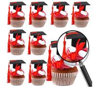 Gyufise 24Pcs 3D 2025 DIY Graduation Cap Cupcake Toppers and 24Pcs Diploma Picks 2025 Congrats Grad Cupcake Picks with Tassels for School Boys Girls Graduate Party Decorations Supplies Black Red