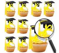 Gyufise 24Pcs 3D 2025 DIY Graduation Cap Cupcake Toppers and 24Pcs Diploma Picks 2025 Congrats Grad Cupcake Picks with Tassels for School Boys Girls Graduate Party Decorations Supplies Black Gold
