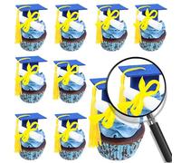 Gyufise 24Pcs 3D 2025 DIY Graduation Cap Cupcake Toppers and 24Pcs Diploma Picks 2025 Congrats Grad Cupcake Picks with Tassels for School Boys Girls Graduate Party Decorations Supplies Blue Gold