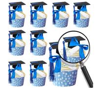 Gyufise 24Pcs 3D 2025 DIY Graduation Cap Cupcake Toppers and 24Pcs Diploma Picks 2025 Congrats Grad Cupcake Picks with Tassels for School Boys Girls Graduate Party Decorations Supplies Black Blue