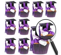 Gyufise 24Pcs 3D 2025 DIY Graduation Cap Cupcake Toppers and 24Pcs Diploma Picks 2025 Congrats Grad Cupcake Picks with Tassels for School Boys Girls Graduate Party Decorations Supplies Black Purple