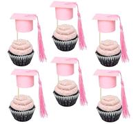 Gyufise 24Pcs 3D 2025 Graduation Cap Cupcake Toppers DIY 2025 Congrats Grad Cupcake Picks Graduation Cap with Tassels 2025 Graduation Cupcake Picks for Graduation Theme Party Supplies Light Pink