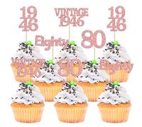 Gyufise 24Pcs 80th Birthday Cupcake Toppers Glitter Cheers to 80 Fabulous Eighty Vintage 1946 Cupcake Picks 80th Birthday Wedding Anniversary Party Cake Decorations Supplies Rose Gold