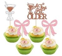 Gyufise 24Pcs A Tini Bit Older Cupcake Toppers Espresso Martini Birthday Cupcake Picks A Tiny Bit Older Birthday Pink Bow Bachelorette Bridal Shower Cake Decorations Party Supplies Coffee