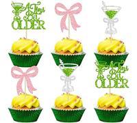 Gyufise 24Pcs A Tini Bit Older Cupcake Toppers Espresso Martini Birthday Cupcake Picks A Tiny Bit Older Birthday Pink Bow Bachelorette Bridal Shower Cake Decorations Party Supplies Green
