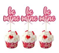 Gyufise 24Pcs Be Mine Cupcake Toppers with Pink Bow Valentine's Day Cupcake Pick Decorations for Valentine's Day Theme Wedding Engagement Bridal Shower Birthday Party Supplies