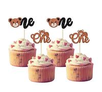 Gyufise 24Pcs Bear Cupcake Toppers Glitter Bear One Cupcake Picks First Birthday Cake Decorations for Gender Reveal Bear Theme Baby Shower Kids Birthday Party Supplies