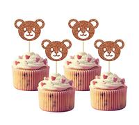 Gyufise 24Pcs Bear Head Cupcake Toppers Bear Babyshower Birthday Cake Decorations for Animals Themed Baby Shower Birthday Party Cake Decorations Supplies