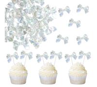 Gyufise 24Pcs Bow Cake Topper Bowknot Cupcake Toppers Bowknot Cake Dessert Picks Decoration For Baby Shower Birthday Wedding Party Supplies Clear