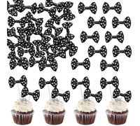 Gyufise 24Pcs Bow Dots Mouse Cupcake Toppers Baby Shower Bowknot Cupcake Toppers Birthday Party Bow Dots Cupcake Toppers Cake Decorations Supplies Black