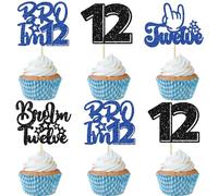 Gyufise 24Pcs Brother I'm 12 Cupcake Toppers Glitter Happy 12th Birthday Cake Pick Bro I'm 12 Cake Decoration It's My 12th Birthday Decorations for Boys Cheers to 12 Years Old Birthday Party Supplies