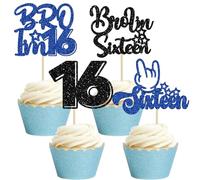 Gyufise 24Pcs Brother I'm 16 Cupcake Toppers Glitter Happy 16th Birthday Cake Pick Bro I'm 16 Cake Decoration It's My 16th Birthday Decorations for Boys Cheers to 16 Years Old Birthday Party Supplies