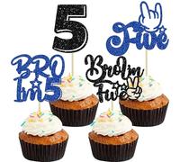 Gyufise 24Pcs Brother I'm 5 Cupcake Toppers Glitter Happy 5th Birthday Cake Pick Bro I'm 5 Cake Decoration for Boys Cheers to 5 Years Old Birthday Party Supplies
