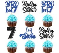 Gyufise 24Pcs Brother I'm 7 Cupcake Toppers Glitter Happy 7th Birthday Cake Pick Bro I'm 7 Cake Decoration It's My 7th Birthday Decorations for Boys Cheers to 7 Years Old Birthday Party Supplies