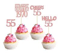Gyufise 24Pcs Cheers to 55 Years Birthday Cupcake Toppers Glitter Fifty-five Straight Outta 1970 Cupcake Picks Happy 55th Cake Decorations for Happy 55th Birthday Anniversary Party Supplies Rose Gold