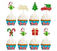 Gyufise 24Pcs Christmas Cupcake Toppers Christmas Tree Truck Cupcake Picks 3D Santa Claus Gift Box Cupcake Toppers for Merry Christmas Theme Holiday Party Decorations Supplies