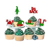 Gyufise 24Pcs Christmas Cupcake Toppers Glitter Elf I'm Back Cupcake Picks Witch Feet Elf Legs Cupcake Toppers for Baby Shower Kids Birthday Christmas Party Supplies