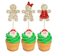 Gyufise 24Pcs Christmas Gingerbread Man Cupcake Toppers Glitter Gingerbread Man Gender Reveal Cupcake Picks for Christmas Baby Shower Boy or Girl Kids Birthday Party Supplies