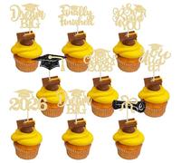 Gyufise 24Pcs Class of 2026 Graduation Cupcake Toppers Glitter So Proud of You Diploma Grad Cap Cupcake Picks Bright Future Congrate Grad Cake Decorations for 2026 Graduation Theme Party Gold