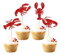 Gyufise 24Pcs Crawfish Cupcake Toppers Red Glitter Lobster Cupcake Picks Ocean Lobster Theme Party Baby Shower Birthday Party Cake Decorations Supplies