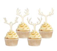 Gyufise 24Pcs Deer Antler Cupcake Toppers Wooden Glitter Antler Cake Picks Merry Christmas Cake Decorations Wedding Baby Shower Birthday Hunting Xmas Holiday Party Cake Decoration Supplies