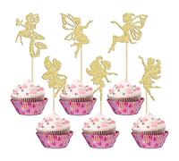 Gyufise 24Pcs Fairy Cupcake Toppers Glitter Ballet Dancer Flower Angel Fairy Cupcake Picks Decoration for Wedding Bridal Shower Baby Shower Birthday Party Cake Decorations Supplies Gold
