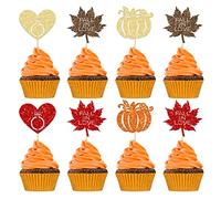 Gyufise 24Pcs Glitter Fall in Love Cupcake Topper Fall Pumpkin Wedding Cupcake Topper Fall Bride Shower Cake Topper for Wedding Bride Shower Party Decoration