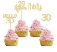 Gyufise 24Pcs Gold Glitter 30th Birthday Cupcake Toppers Hello 30 Cake Decorations Again 29 Thirty Cupcake Picks for 30th Birthday Cake Decorations Supplies
