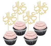 Gyufise 24Pcs Gold Glitter Eid Mubarak Cupcake Toppers Arabic Happy Eid Ramadan Kareem Cake Decorations Islamic Muslim Party Supplies Decorations
