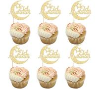 Gyufise 24Pcs Gold Glitter Eid Mubarak Cupcake Toppers Moon Happy Eid Ramadan Kareem Cake Decorations Islamic Muslim Party Supplies Decorations