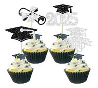 Gyufise 24Pcs Graduation Cupcake Toppers 2025 Graduation Cupcake Picks Class of 2025 Graduation Cupcake Toppers Supplies for 2025 Graduation Theme Party Cake Decorations Supplies Silver Black